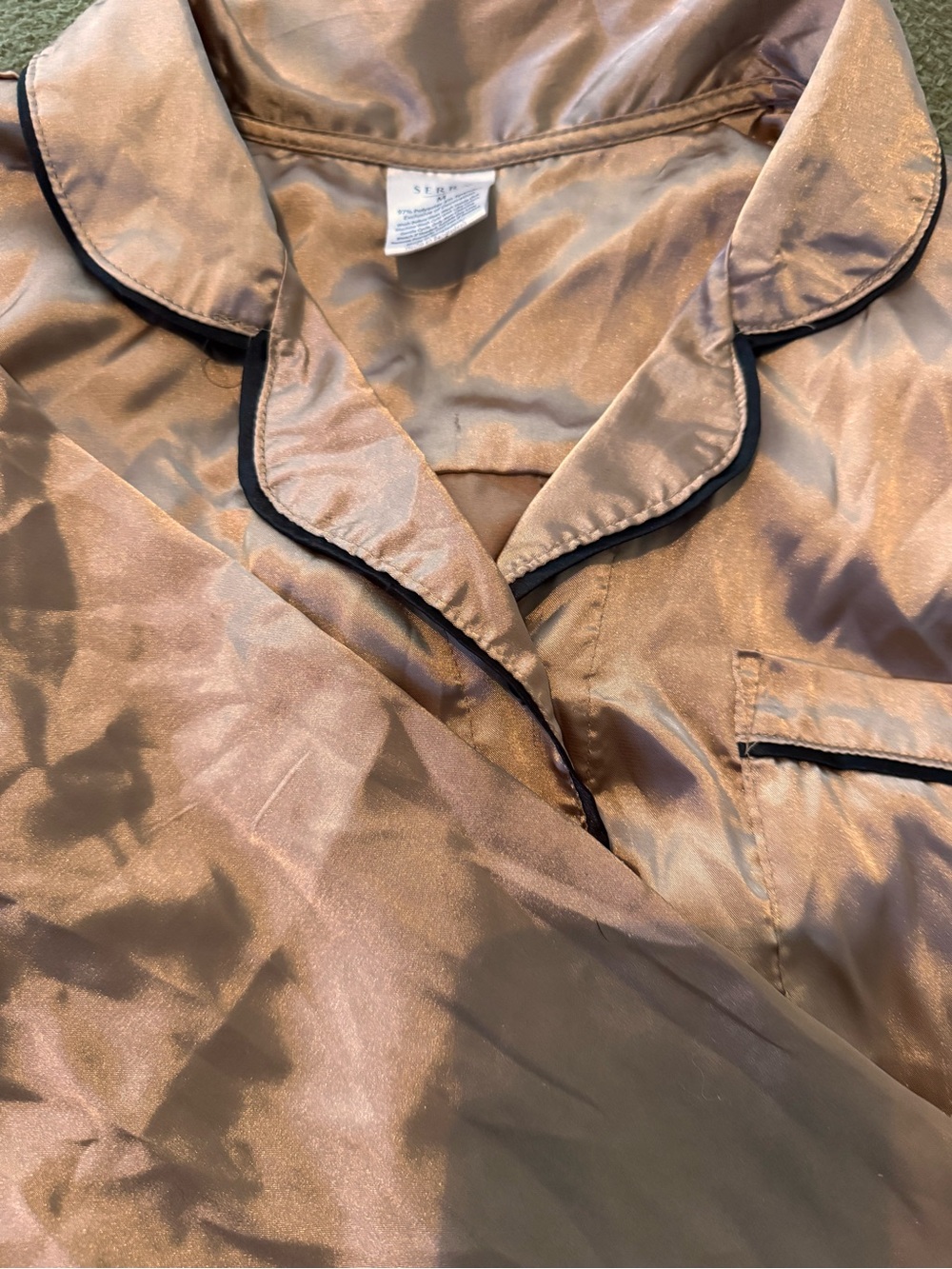 Serra Satin Taupe Pajama Set with Black Piping - Picture 11 of 11